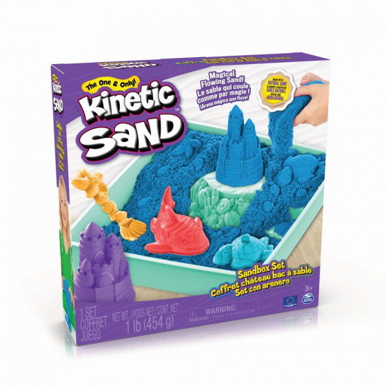 Spin Master KINETIC SAND KISTE MIT FLÜSSIGEM SAND UND UNTERLAGE BLAU