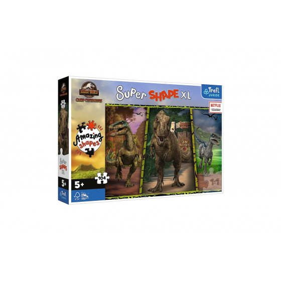 Trefl Puzzle Trefl 104 XL Super Kształt Kolorowe Dinozaury/Jurassic World 60x40cm w pudełku 40x27x6cm