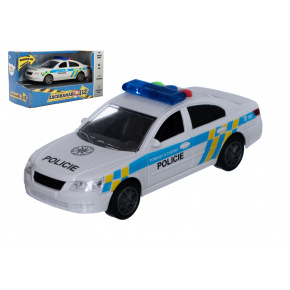 Teddies Samochód policyjny plastikowy 15cm na baterie z dźwiękiem i światłem na kole zamachowym w pudełku 20x11x9cm