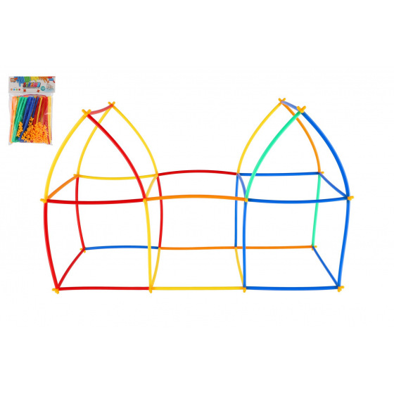 Teddies Kreativbaukasten aus Strohhalmen/Plastiktrinkhalmen 110 Stück auf Karte 20x30cm