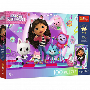 Trefl Puzzle Premium Plus Kids - Gabby Dollhouse 41x27,5cm + plakát 100 dílků v krabici 29x19x4cm