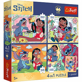Trefl Puzzle Premium 4v1 Lilo&Stitch 4x88 dílků 28,5x20,5cm v krabici 28x28x6cm