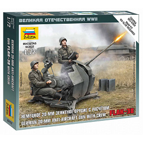 Zvezda Wargames (WWII) letadlo 6117 - German Anti-Aircraft Gun with Crew (1:72)