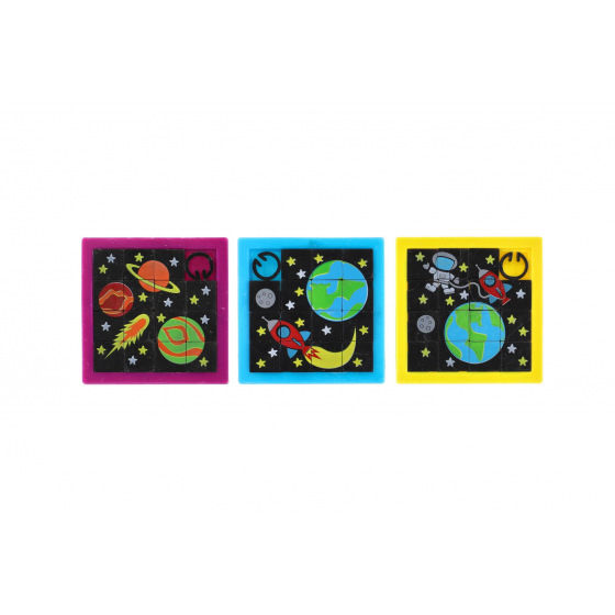 Teddies Verschiebepuzzle Weltraum Kunststoff 7x7cm 3 Farben im Beutel