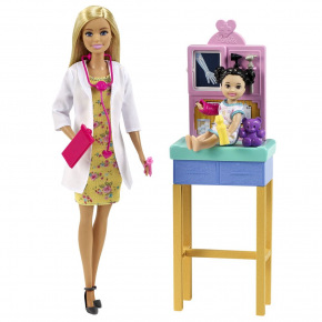 Mattel Barbie Profesja zestaw gier z lalką - lekarka blondynka w sukience
