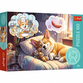 Trefl Puzzle Snící Corgi 33x22cm 60 dílků v krabičce 21x14x4cm