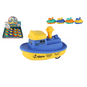 Teddies Loď/Lodička Zmáčkni a jeď plast 5x10cm na setrvačník 4 barvy