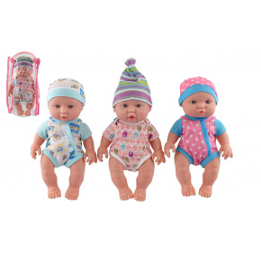 Teddies Bábätko/bábätko pevné telo plast 25 cm na batérie so zvukom 3 druhy v plastovej taštičke 13x28x7cm