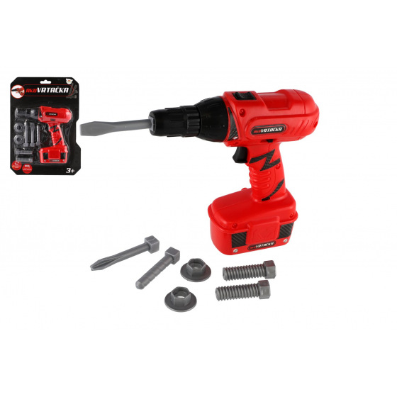 Teddies Akku-Bohrmaschine Werkzeug Kunststoff 18x17cm mit Zubehör batteriebetrieben mit Sound auf Karte 23x32cm