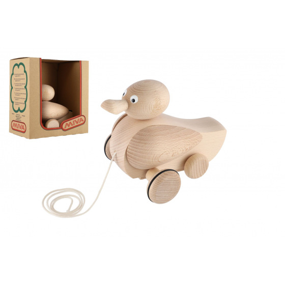 Teddies Kačer tahací  přírodní dřevěný 17cm v krabici 20x21x12cm