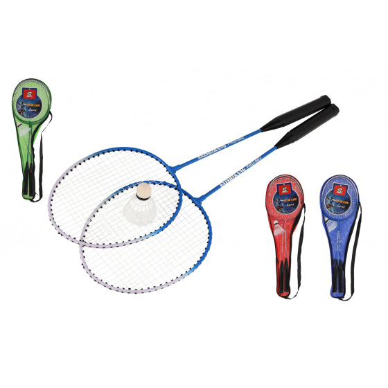 Sada badminton pálky 2ks + míček 1ks 64cm kov/plast 4 barvy v pouzdře