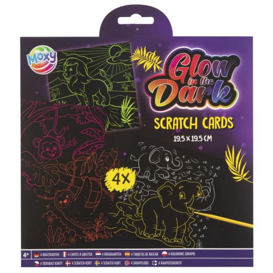 Rappa Kreativ-Set Kratzbilder leuchtend im Dunkeln 4 Stück + Stift 19,5x19,5 cm