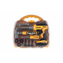 Teddies Werkzeugset aus Kunststoff mit Akkubohrer 16x17cm batteriebetrieben mit Sound in Kunststoffkoffer 30x27x8cm