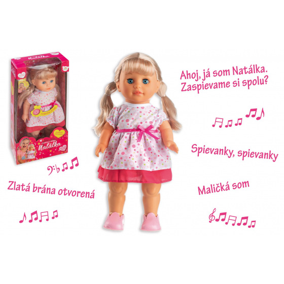 Teddies Puppe Natálka, gehend und slowakisch singend, aus Kunststoff, 42 cm, batteriebetrieben mit Sound, in Schachtel 21x44x11 cm