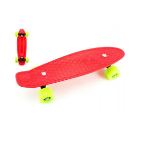 Teddies Skateboard - pennyboard 43cm, nosnosť 60kg plastové osi, červené, zelené kolesá