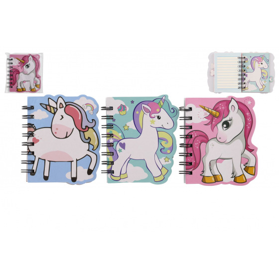 Teddies Zápisník/blok jednorožec kroužkový 11x12,5cm 3 druhy