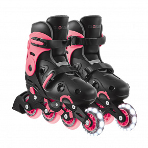 GLOBBER Inline brusle GO SKATES se svítícím předním kolečkem vel. 34-37, černo-růžové