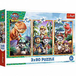 Trefl Puzzle 3v1 Labková patrola/Paw Patrol Dino Movie: Dinosauří hrdinovia 3x80 dielikov v krabici