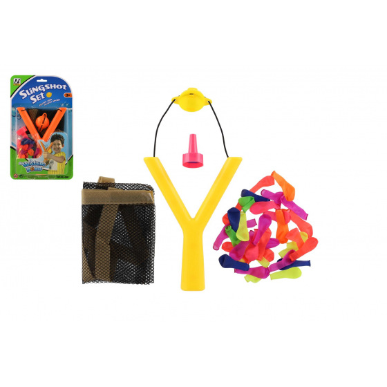 Teddies Schleuder mit Wasserbomben/Ballons aus Kunststoff 19x14cm 2 Farben auf Karte