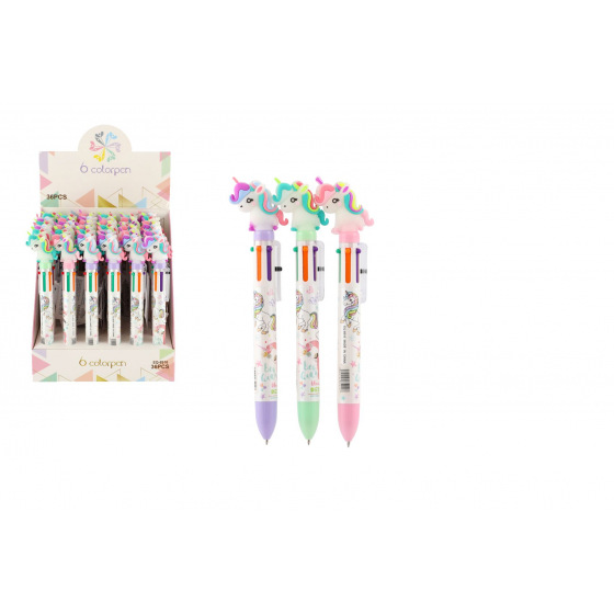Teddies Tužka/pero jednorožec 6 barev 17cm plast 3 barvy