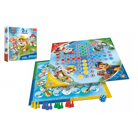 Trefl Zestaw gier 2 w 1 Człowieku, nie złość się, Wyścigi psów Psi Patrol/Psi Patrol w pudełku 24,5x24,5x5cm