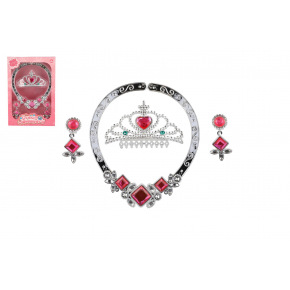 Teddies Zestaw piękności plastik korona, naszyjnik, kolczyki w pudełku 15x22cm