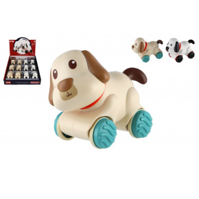 Teddies Hund/Hündchen fahrend aus Kunststoff 11x9cm mit Rückzugmechanismus in 2 Farben