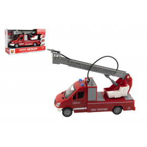 Teddies Auto hasiči plast 27cm na setrvačník na baterie se zvukem se světlem v krabici 32x19x12cm