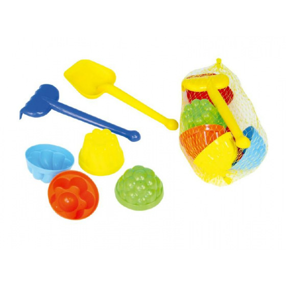 Chemoplast Sada na písek plast lopatka, hrabičky, 4ks bábovky v síťce