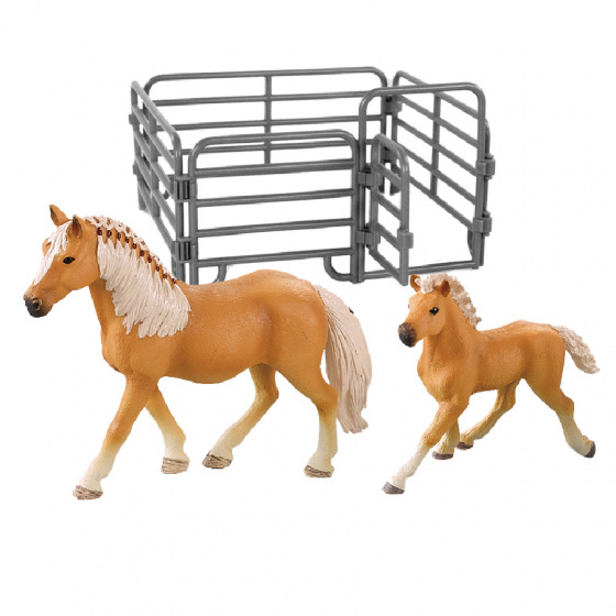 Rappa Set Pferde 2 Stk. mit Gehege braun mit heller Mähne