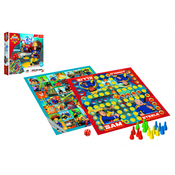 Trefl Spielesammlung 2in1 Mensch ärgere dich nicht, Schlangen und Leitern Feuerwehrmann Sam in der Box 24x24x5,5cm