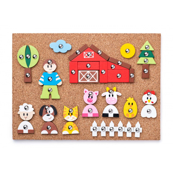Woody Tablica korkowa z kształtami do przybijania - Zwierzęta, 150 szt