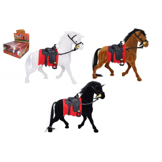 Wiky Kůň fliška se sedlem 17cm s doplňky 3 barvy v plastové krabičce 18x17cm