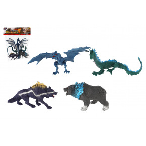 Teddies Zvířata Fantasy plast drak vlkodlak 4ks v sáčku 28x30x8cm