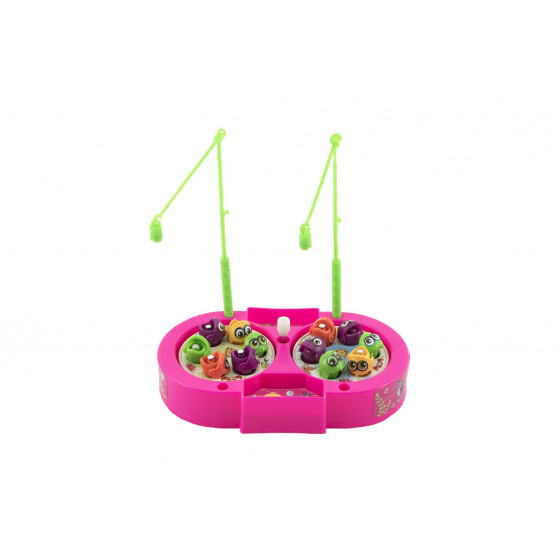 Teddies Spiel Fische/Angler magnetisch Kunststoff 14cm + 2 Angelruten zum Aufziehen 3 Farben auf Karte