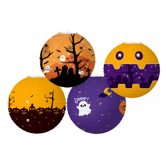 Teddies Lampion koule Halloween papír průměr 30cm (bez hůlky) 4 druhy karneval