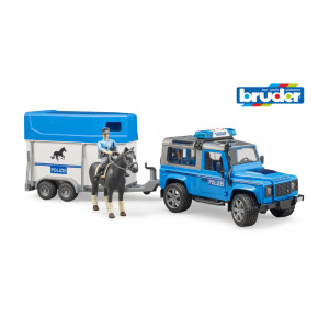 Bruder Pojazdy ratunkowe Bruder - policyjny Land Rover Defender z konnym holownikiem i koniem