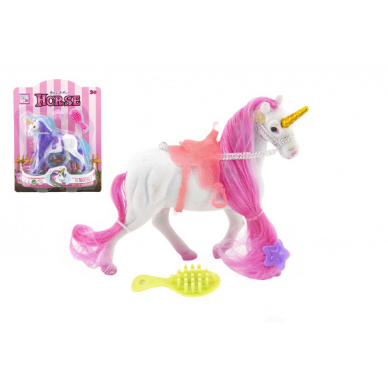 Teddies Jednorožec/kůň fliška 15cm česací se sedlem s doplňky 2 barvy na kartě