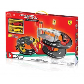 Bburago - FERRARI Race + Play, Garáž a parkoviště se dvěma autíčky, 1:43