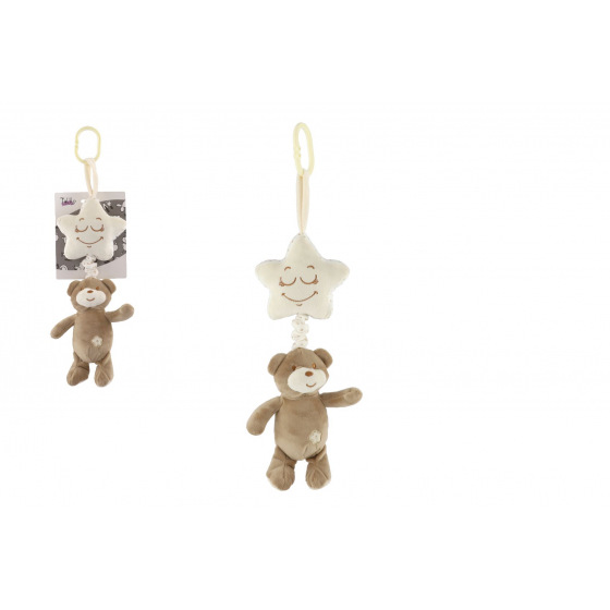 Teddies Bär mit Stern Plüschanhänger für Bettchen/Kinderwagen, aufziehbares Spielwerk 36cm auf Karte im Beutel 0+