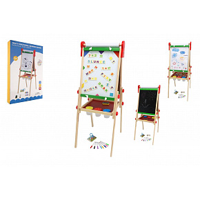 Tabule oboustranná magnetická dřevo černá/bílá 35x43cm s rolí papíru s doplňky v krabici 40x61cm