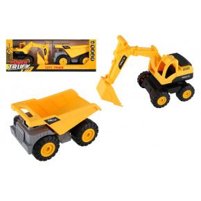 Auto stavební 2ks plast 18cm na volný chod  v krabici 39x14x11,5cm