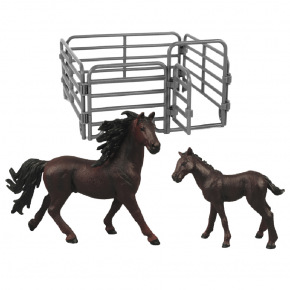 Rappa Sada koňa 2 ks s ohradou tmavo hnedý s čiernou hrivou