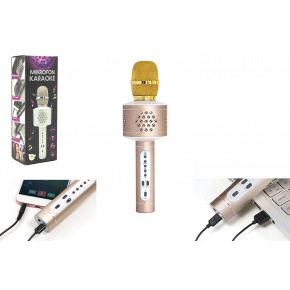 Teddies Mikrofón karaoke zlatý na batérie s USB káblom v krabici 10x28x8,5cm