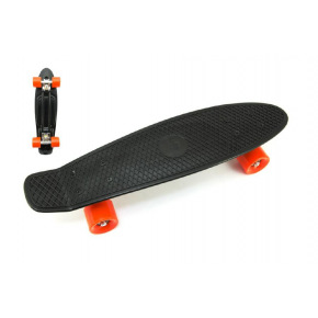 Teddies Skateboard - pennyboard 60cm nosnosť 90kg, kovové osi, čierne, oranžové kolesá