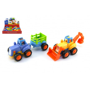 Teddies Traktor s vlekem/Buldozer plast 16cm pro nejmenší na setrvačník