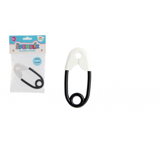 Teddies Chrastítko špendlík plast 12cm bíločerné 12x19cm v sáčku 0m+