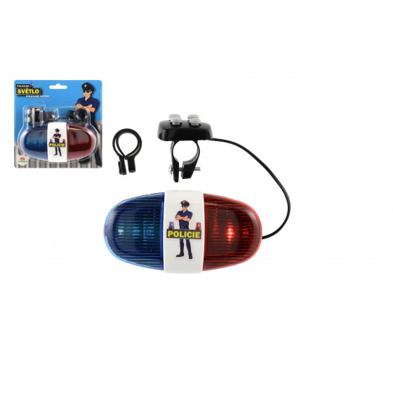 Teddies Polizeilicht für Fahrrad aus Kunststoff 13x7cm mit Licht und Sound auf Karte, batteriebetrieben