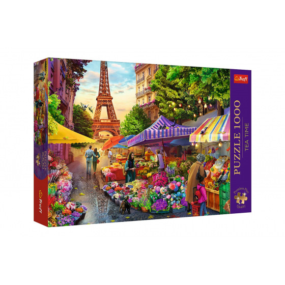 Trefl Puzzle Premium Plus - Teatime: Blumenmarkt, Paris 1000 Teile 68,3x48cm in einer Box 40x27x6cm