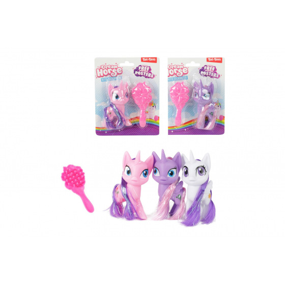 Teddies Jednorožec mini česací s hřebenem plast 10cm 3 barvy na kartě 12,5x15cm